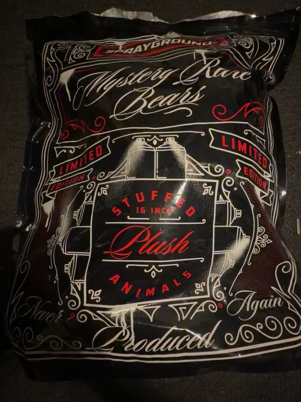 Sprayground Black & Red Rare Bear Collectible Packaging